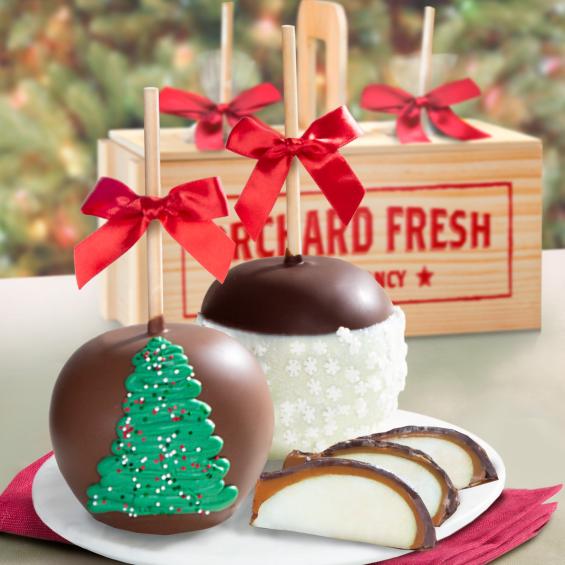 ACA1015, Holiday Chocolate Covered Caramel Apples Pair in Gift Crate
