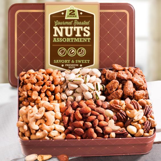 Gourmet Roasted 2 LB Nuts Assortment Gift Tin CY4400A A Gift Inside