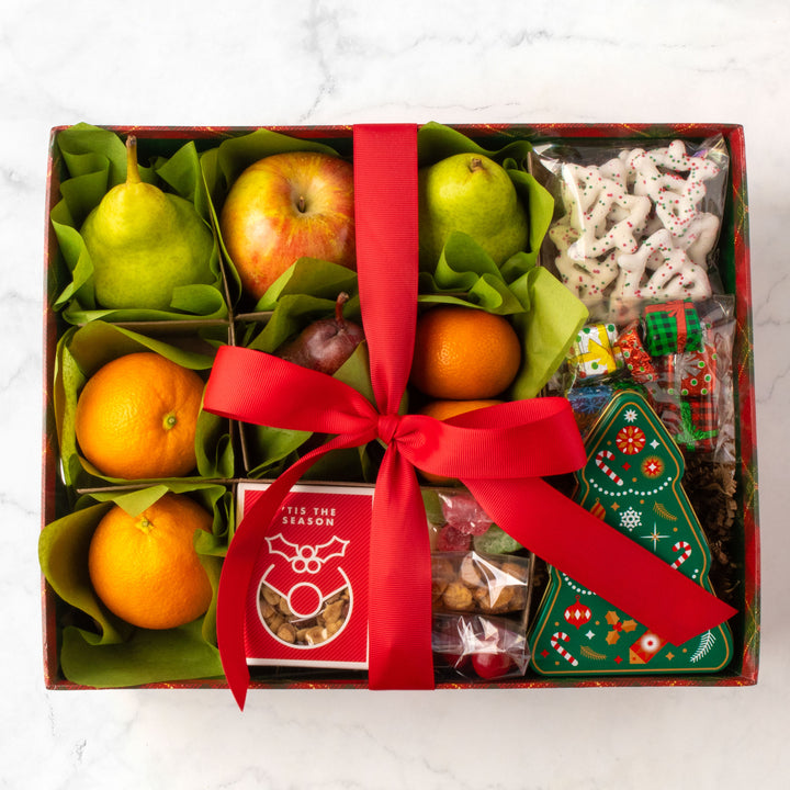 Merry Christmas Chocolate, Nuts &amp; Fresh Fruit Gift Basket