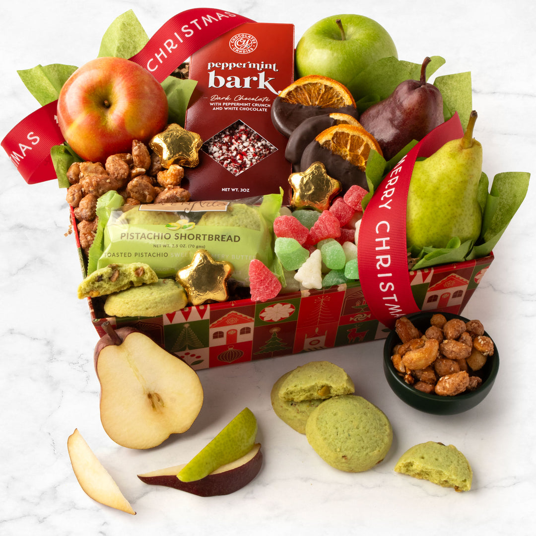 Holiday Treasures Fruit Basket with Merry Christmas Ribbon