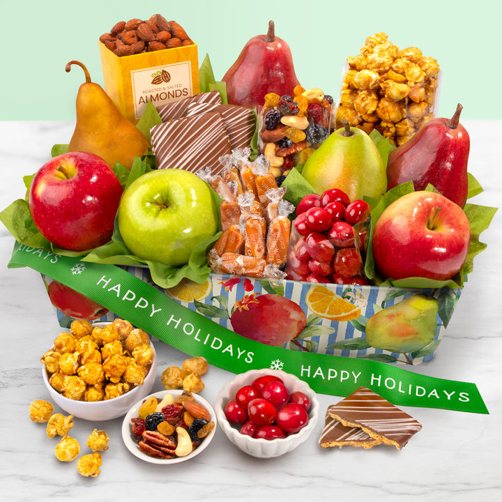 Happy Holidays Orchard Delight Fruit and Gourmet Basket