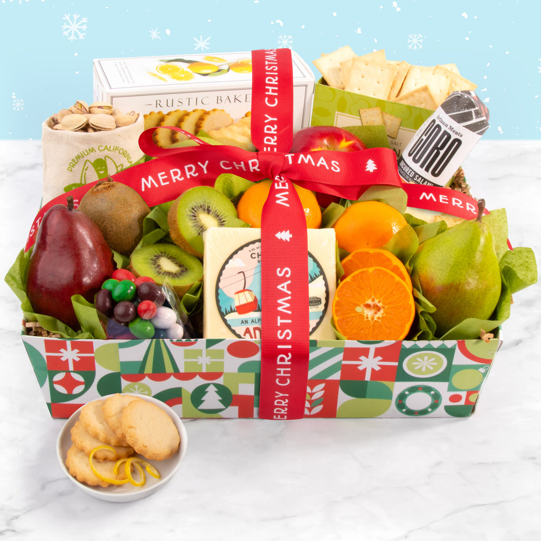 Deluxe Christmas Fruit &amp; Cheese Gift Basket