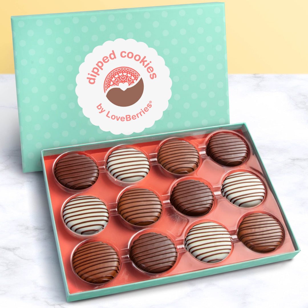 12 Dark, Milk and White Delight Chocolatey Covered Cookies