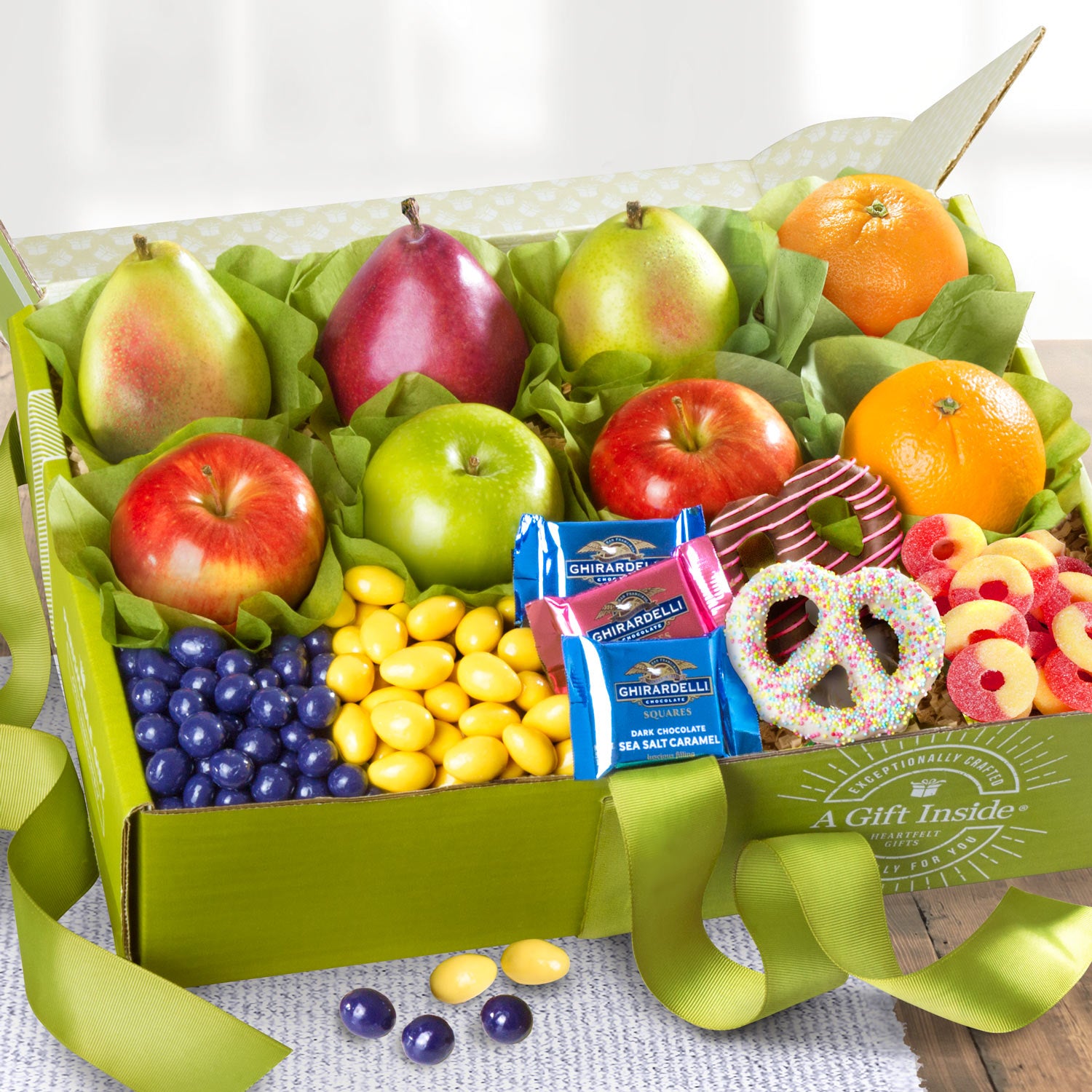 Spring Bouquet of Sweets and Fruit Deluxe Gift Box – A Gift Inside