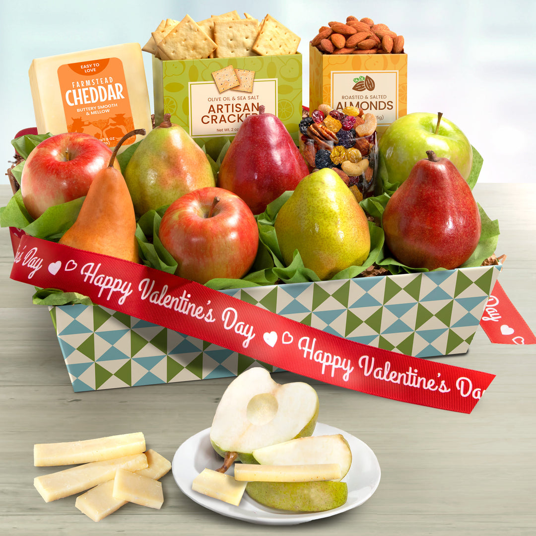 Happy Valentines Day Cheese and Nuts Classic Fruit Basket