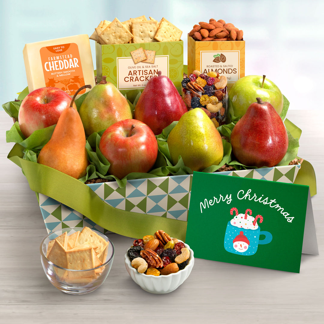 Merry Christmas Cheese and Nuts Classic Fruit Basket