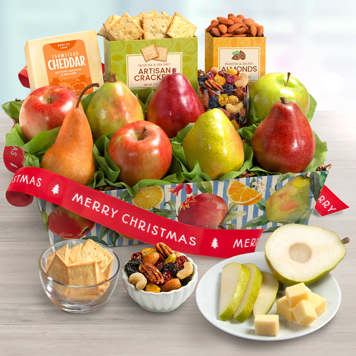 Merry Christmas Cheese and Nuts Classic Fruit Basket