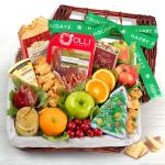 Holiday Tidings Deluxe Gourmet Gift Basket with Happy Holidays Gift Ribbon