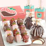 One Dozen Original Love Berry Dipped Strawberries & Chocolate Delight Caramel Apple Duo