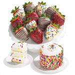 Happy Birthday Dipped Strawberries with Petite Birthday Cake - 12ct