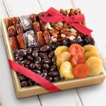 Santa Cruz Dried Fruits with Savory and Chocolate Nuts in Wooden Tray