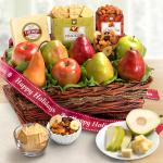 Happy Holidays Cheese and Nuts Classic Fruit Basket