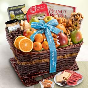 AA4102B, Happy Birthday Grand Fruit Gourmet and Snacks Basket