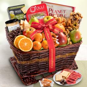 AA4102C, Congratulations Grand Fruit Gourmet and Snacks Basket