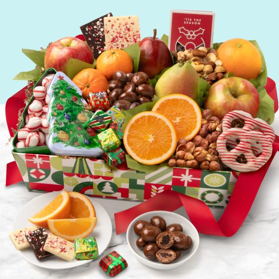 Holiday Chocolate, Nuts and Fresh Fruit Gift Basket - AA4048 | A