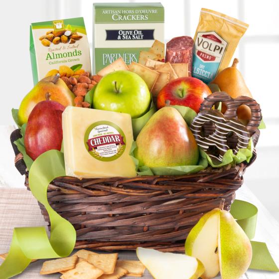 Fresh Fruit, Cheese and Salami Gourmet Gift Basket AA3015 A Gift Inside