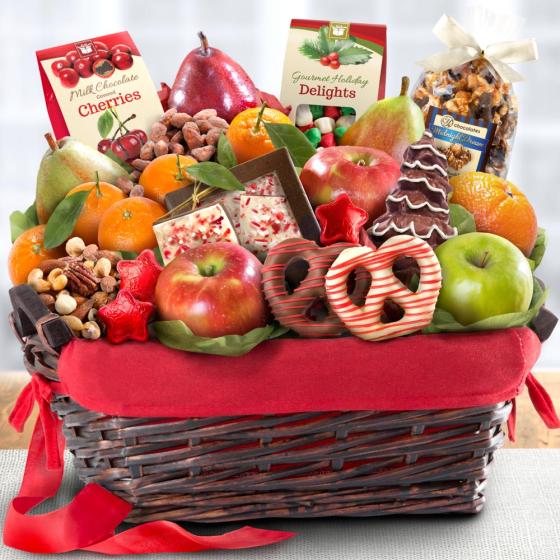 Holiday Chocolate, Nuts and Fresh Fruit Gift Basket - AA4048 - A Gift Inside
