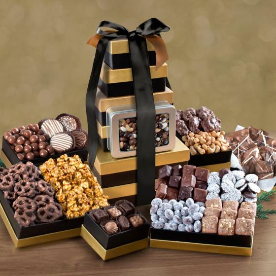 Company Party Chocolate, Caramel and Nuts Tower with Tin ATC0123 A