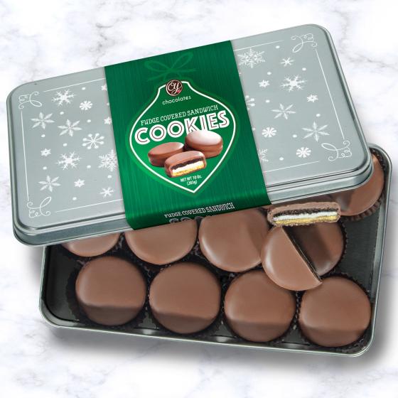 Fudge Covered Sandwich Cookies Gift Tin CY2045 A Gift Inside