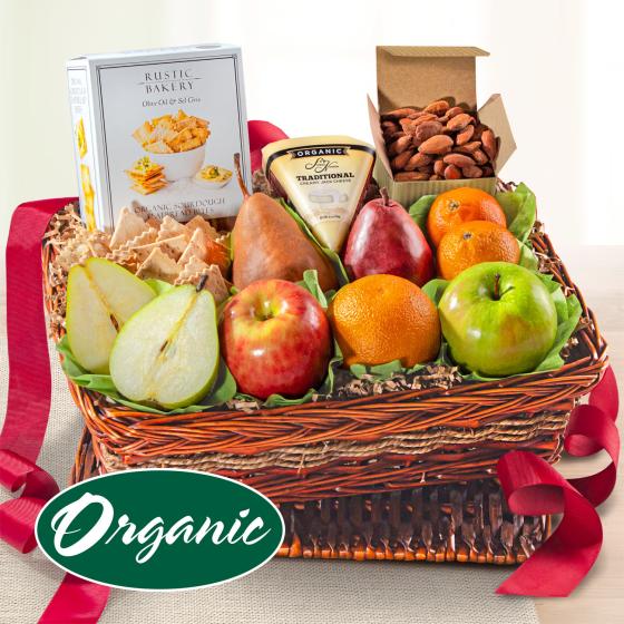 Organic Nuts, Cheese & Fruit Classic Gift Basket RA5040 A Gift Inside