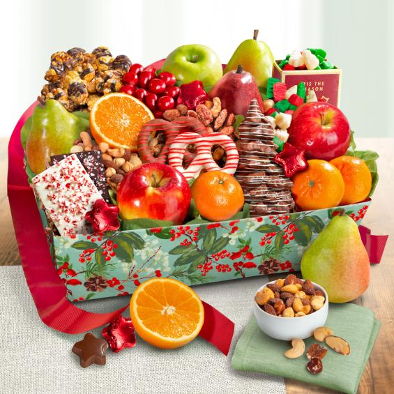 AA4048, Holiday Chocolate, Nuts and Fresh Fruit Gift Basket