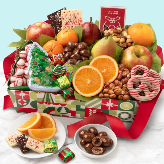 AA4048, Holiday Chocolate, Nuts and Fresh Fruit Gift Basket