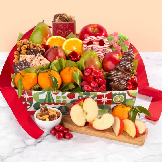 AA4048, Holiday Chocolate, Nuts and Fresh Fruit Gift Basket