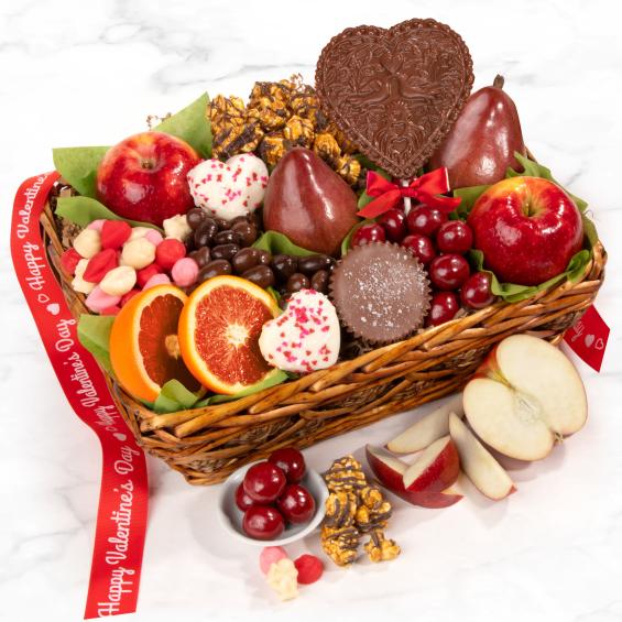 AA4050V, Valentine Treasures Fruit Basket Gift with Valentine Ribbon