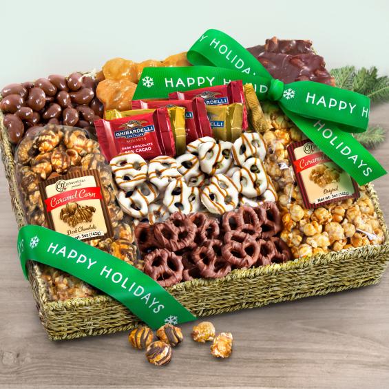 AA4056H, Happy Holidays Chocolate, Caramel & Crunch Gift Basket