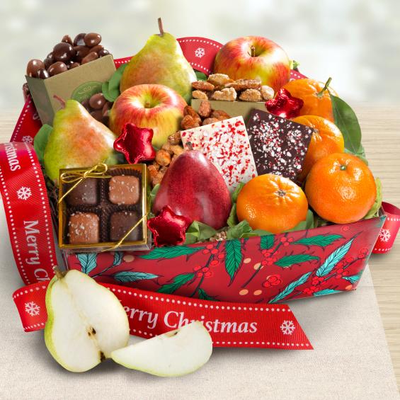AA4078X, Holiday Treasures Fruit Basket with Merry Christmas Ribbon