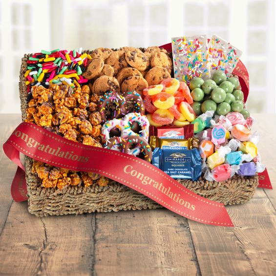 AA4087C, Congratulations Chocolate, Candies and Crunch Gift Basket