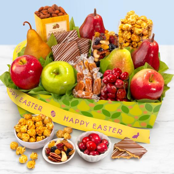 AA4094Easter, Happy Easter Orchard Delight Fruit and Gourmet Basket