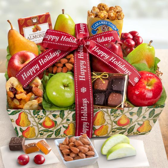 AA4094H, Happy Holidays Orchard Delight Fruit and Gourmet Basket