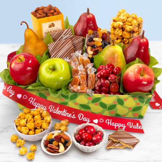 AA4094V, Happy Valentines Day Orchard Delight Fruit and Gourmet Basket