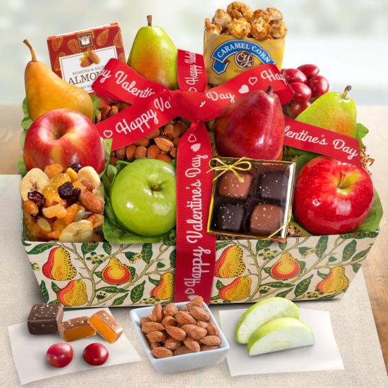 AA4094V, Happy Valentines Day Orchard Delight Fruit and Gourmet Basket