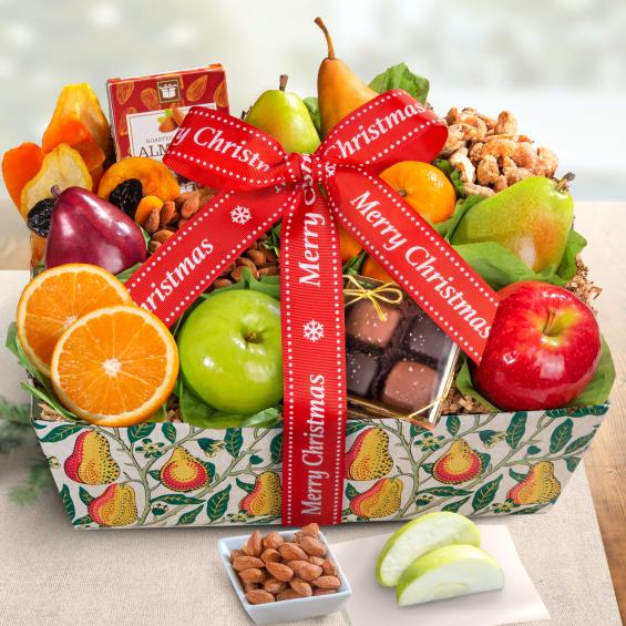 AA4094X, Merry Christmas Orchard Delight Fruit and Gourmet Basket