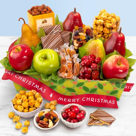 AA4094X, Merry Christmas Orchard Delight Fruit and Gourmet Basket