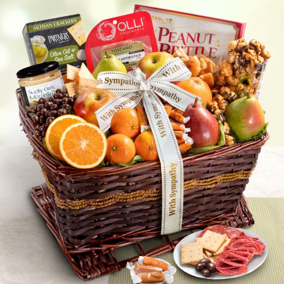 AA4102S, Sympathy Grand Fruit Gourmet and Snacks Basket