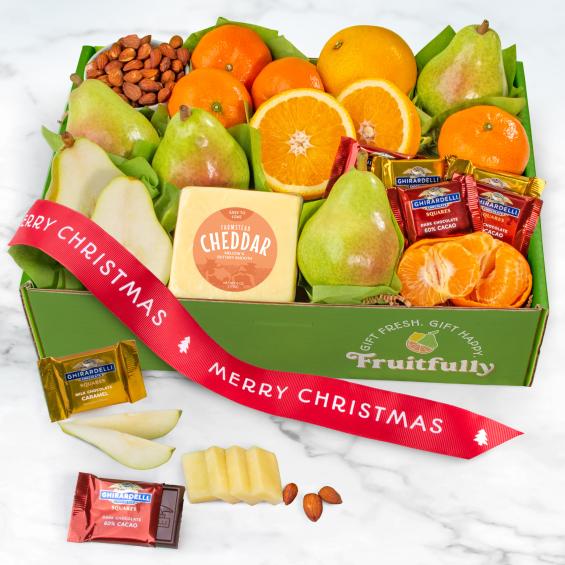 AB2022X, Merry Christmas Harvest Favorites Fruit and Gourmet Gift Box