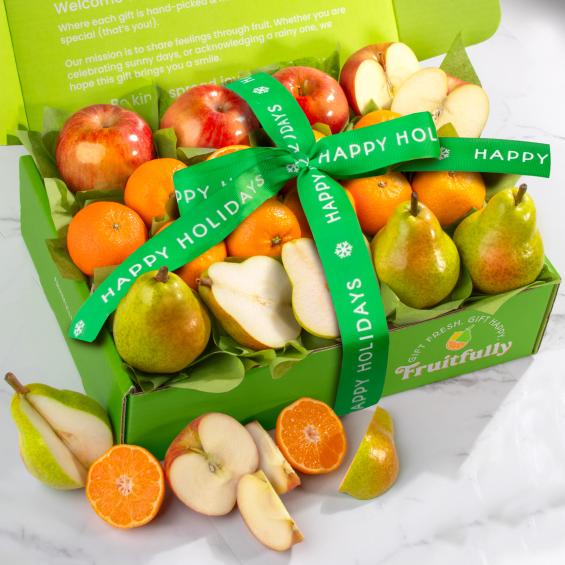 AB2023H, Happy Holidays Fruitfully Trio Fruit Gift Box