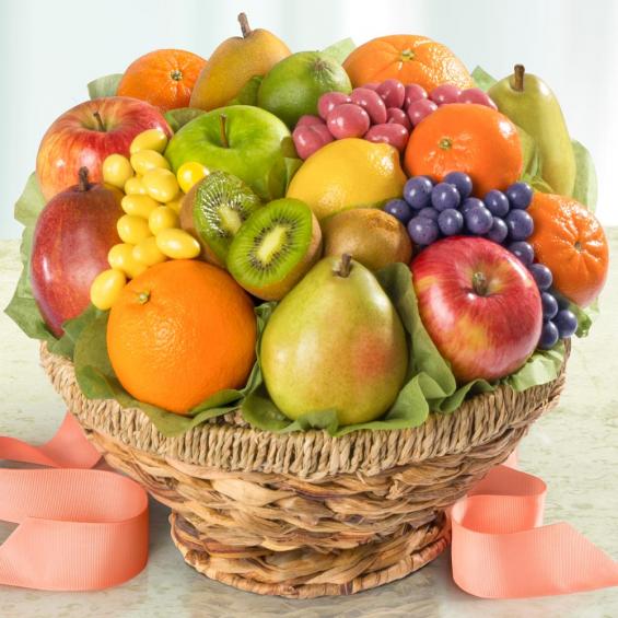 AA4036, Orchard Fresh Fruit and Chocolate Fruit Confections in Keepsake Fruit Bowl Basket