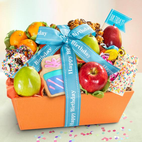 AA4050B, Happy Birthday Fruit & Sweets Gift Basket