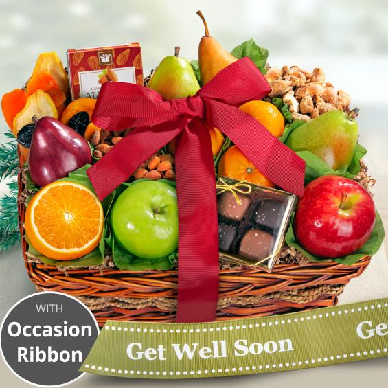 Get Well Soon Orchard Delight Fruit and Gourmet Basket AA4094G A Gift Inside