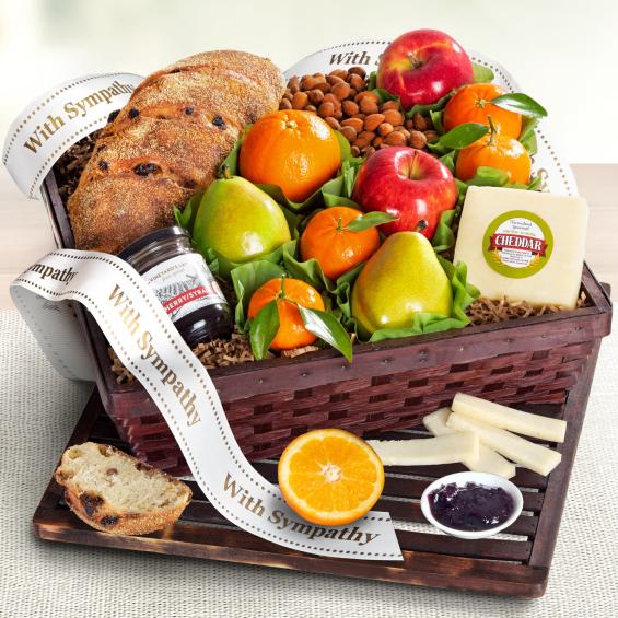 AA7020S, With Sympathy Market Fresh Fruit, Cheese & Bread Gift Basket