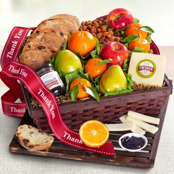 AA7020T, Thank You Fresh Fruit, Cheese & Bread Gift Basket
