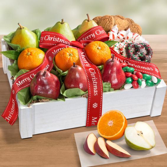 AC2085X, Merry Christmas Winter Wonderland Fruit & Treats Gift Basket Crate