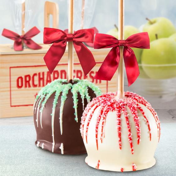 aca1015 holiday chocolate covered caramel apples pair in a wooden gift crate - Christmas Candy Apples aca1015 holiday chocolate covered caramel apples pair in a wooden gift crate - Christmas Candy Apples