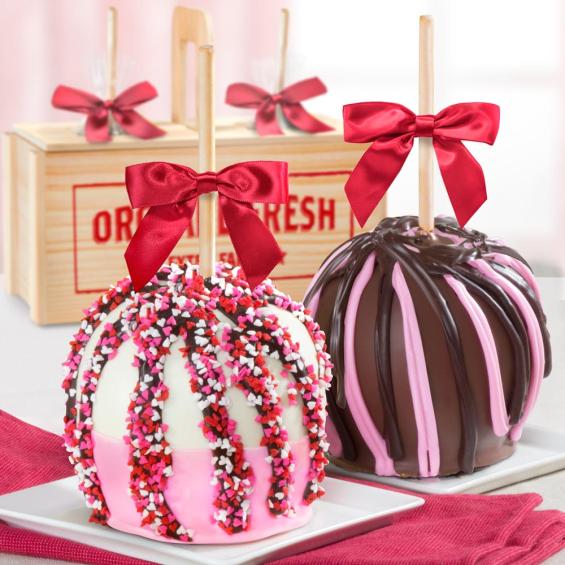 Love Chocolate Covered Caramel Apples Pair In A Wooden Gift Crate