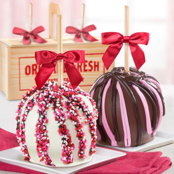 ACA1016, Sweet Love Chocolate Covered Caramel Apples Pair in a Wooden Gift Crate
