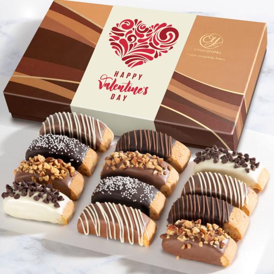 ACC1020V, 12 Happy Valentine's Day Chocolate Dipped Biscotti